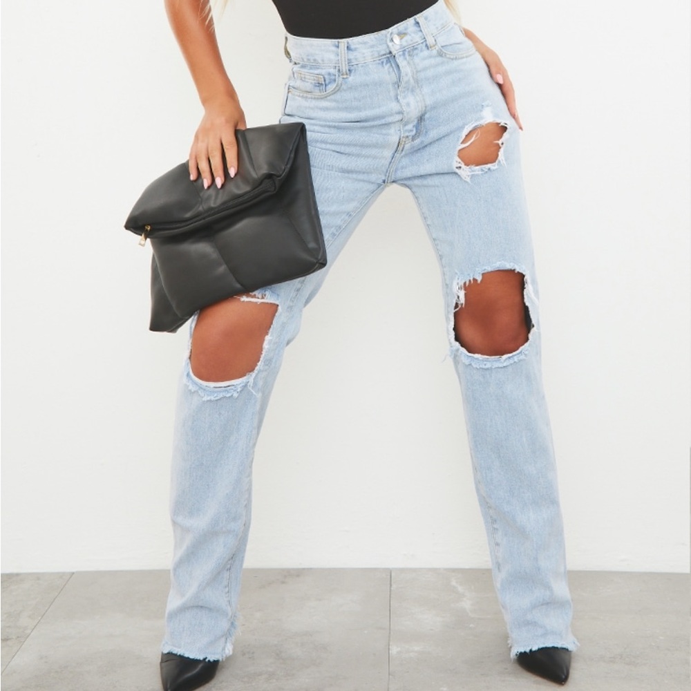 BNWT Light Blue Wash Ripped High Waist Straight Leg Jeans